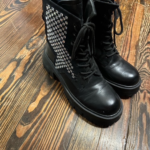 AKIRA Black RHINESTONE Women's combat Boots - Picture 6 of 7